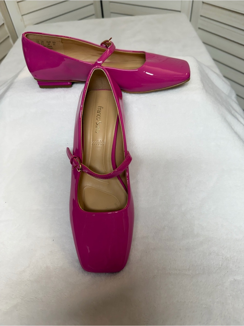 Franco Sarto Tinsley square toe Patent Mary Jane Flats Pink WORN ONCE SZ 6